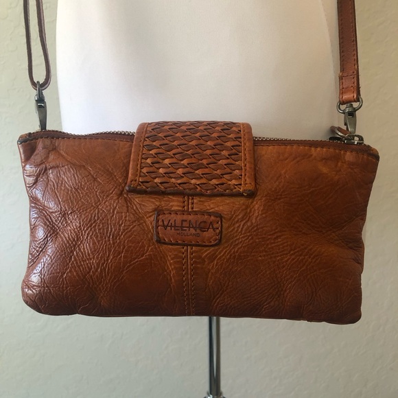 Vilenca Holland super soft Leather Crossbody purse Adjustable strap boho Cognac - Picture 4 of 11
